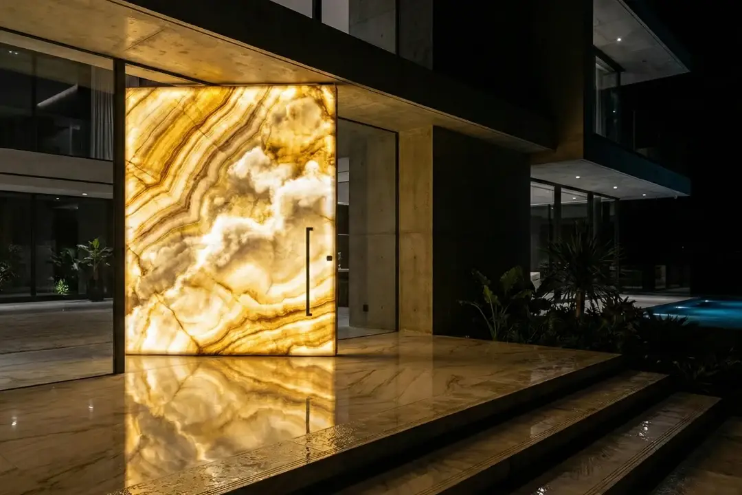 Transforming Entryways into Art: Backlit Onyx and Stone-Clad Security Doors
