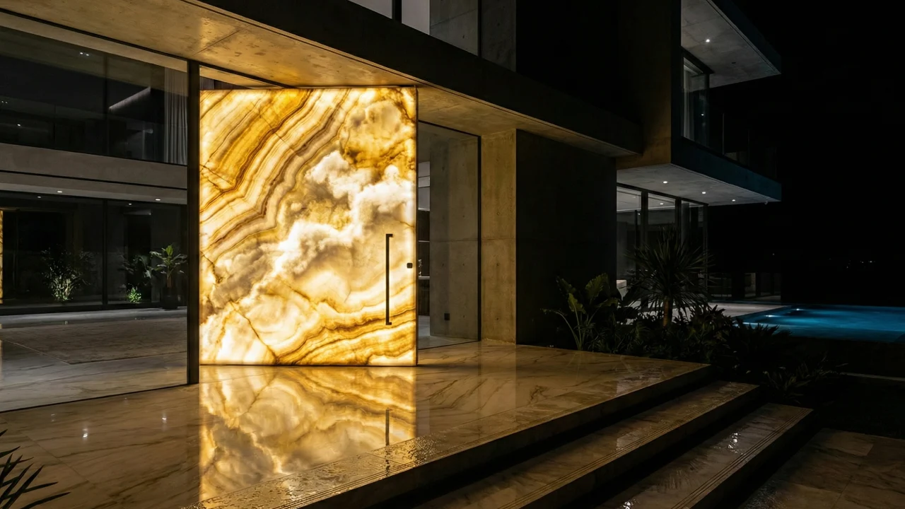 Transforming Entryways into Art: Backlit Onyx and Stone-Clad Security Doors