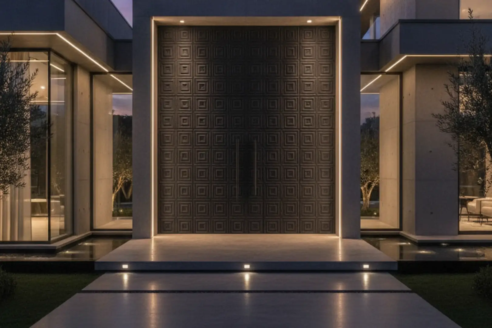 modern luxury entrance with 3D porcelain cladding