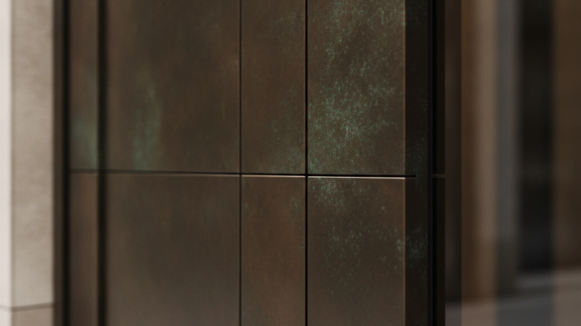 Industrial Elegance: Copper, Bronze, and Corten Steel Custom Doors 2 detailed bronze finish on high-security door